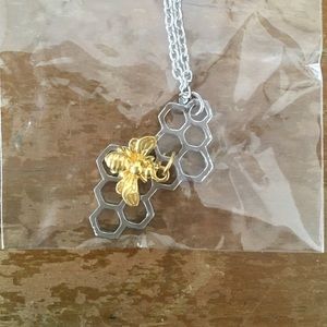 Honeycomb Gold Bee Necklace